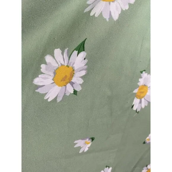 Belle Poque A Line Fit & Flare Green Daisy Midi Dress Womens XL Pockets Smocked - Picture 6 of 9